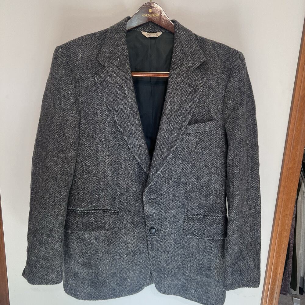 Vintage Bruce Hulme Savile Row Wool Herringbone Sport Coat Blazer USA Mens M Ivy